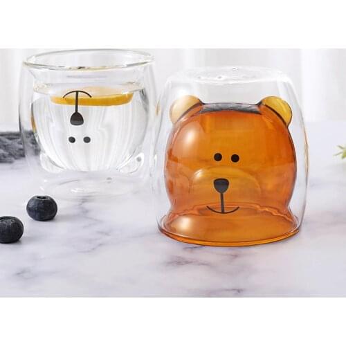 New Creative Cute Bear Coffee Mug Lightweight Double Glass Inner Layer Vacuum Anti-Scalding Cup INS Tea Milk Juice Cup
