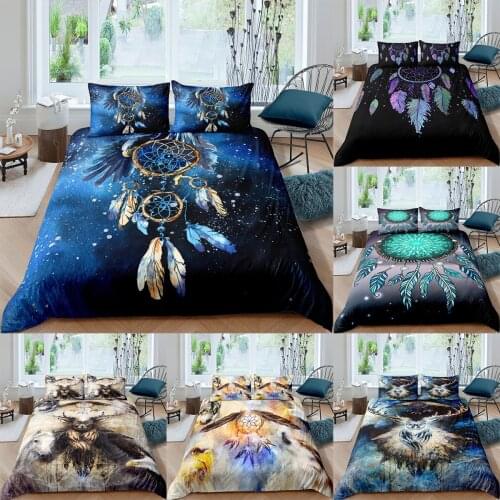 Galaxy Feather Bedding Set Boys Teens 3D Bohemian Duvet Cover Bedclothes 3pcs Home Luxury Housse De Couette Dekbedovertrek