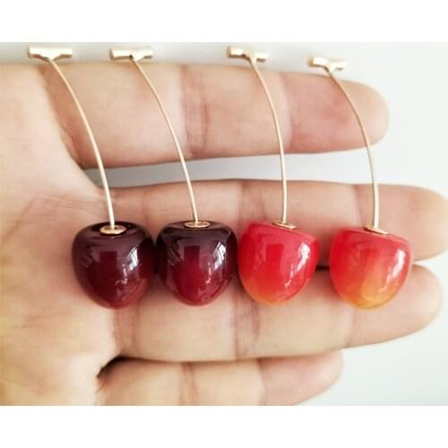 Yungqi Korea Simulate Cherry Fruit Long Ear Nail Temperament Cherry Earrings Women Cute Fashion Lady Earrings Female Brincos