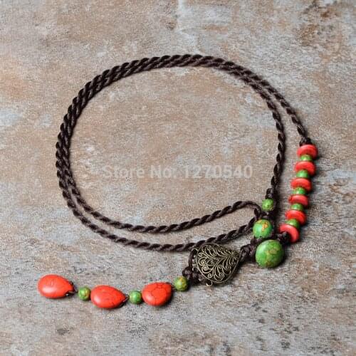 Red beans stones green stones thailand jewelry ethnic necklace ,New traditional Jewelry Chinese Wind vintage necklace