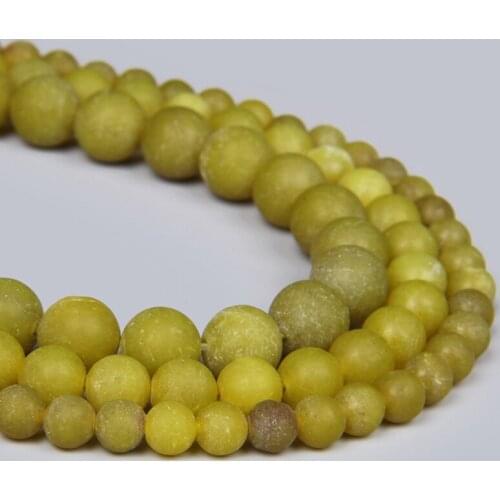 Dull Polish Matte Natural Lemon Jades Round Loose Mineral Gem Stone Beads For Jewelry Making 15" 4/6/8/10/12mm Bracelet Necklace