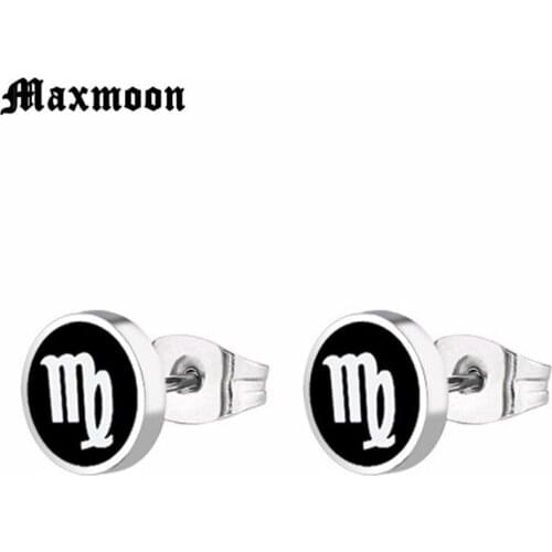 Maxmoon 1Pair Street Fashion Titanium Steel Virgo Constellation Earring Stud Earrings Studs Men Women Birthday Gift