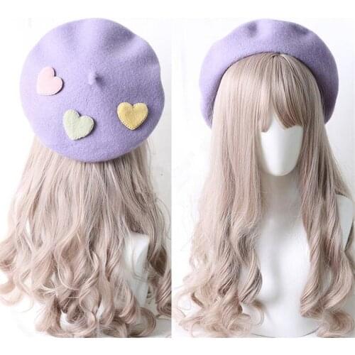 Kawaii Soft Lolita Woolen Biscuits Heart Shape Beret Hat Lovely Top Cap Painter Hat B1695