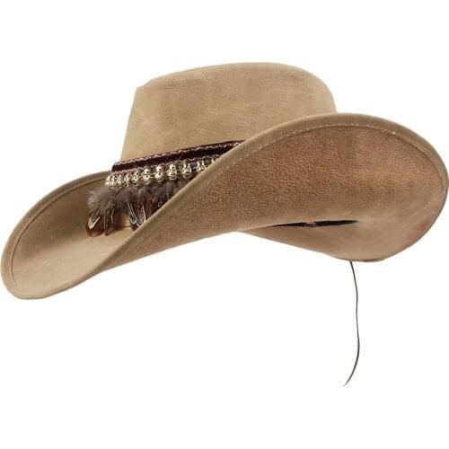 Fashion Women Men Leather Western Cowboy Hat For Gentleman Dad Outblack Fedora Sombrero Hombre Caps Size 58-59CM