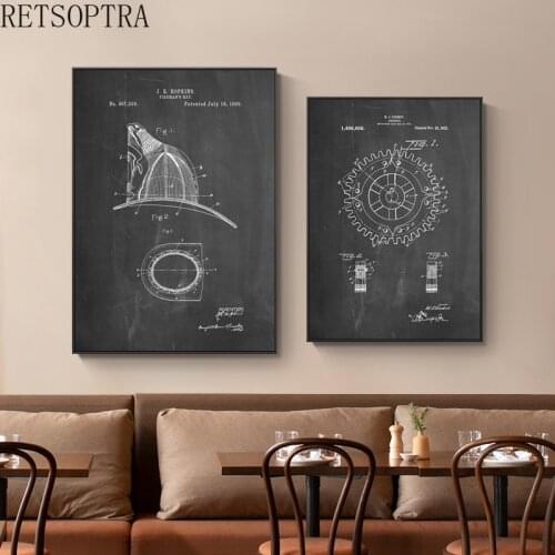 Fashion Minimalist Wall Poster Print Black and White Retro Fire Engine Parts Schematic Industrial Style Art Painting Room Decor