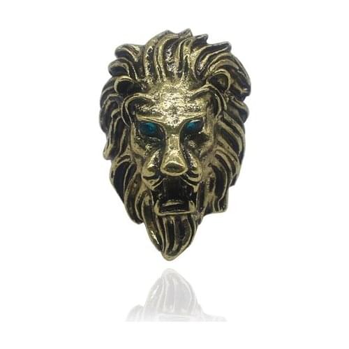Punk Style Fashion Retro Mens Ring Animal Lion Head Shape Inlaid Blue Rhinestone Alloy Temperament Boy Jewelry Gift Hot