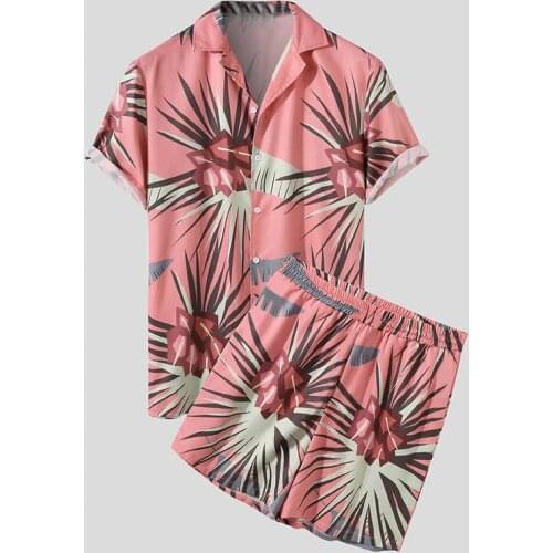 Mens Summer Thin Size Hawaiian Beach Style Suit In Print Casual Fashion With Yellow Black Pink Shorts Sleeved Shirt