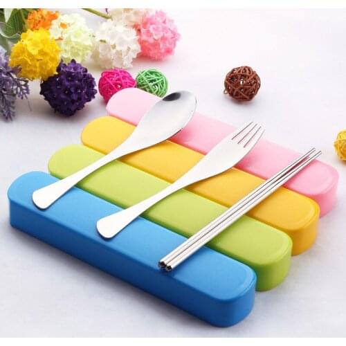 A1668 Environmental Portable Tableware Stainless Steel Set Travel Students Tableware Box Fork Spoon Chopsticks Dinnerware Sets