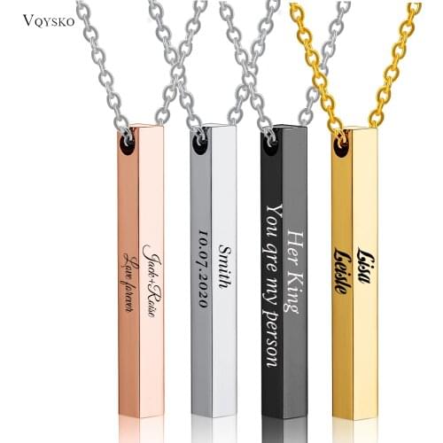 New Engraving Name Necklace Jewelry Gift Personalized for Women Men Four Sides Stainless Steel Pendant Custom Choker Wholesale