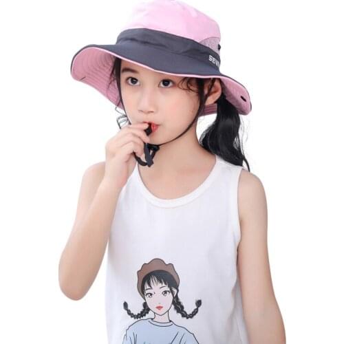Wide Brim UV Protection Bucket Cap Kids Girls Ponytail Summer Sun Hat Women Outdoor Wide Brim Foldable Safari Fishing Hiking Cap