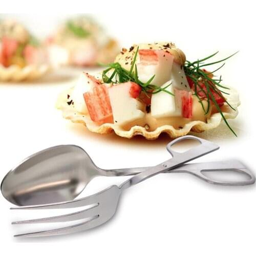 Stainless Steel Salad Tongs Barbecue Buffet Salad Pastry Food Tongs Scissors Type Bread Clip Clamp Cooking Kitchen Tools