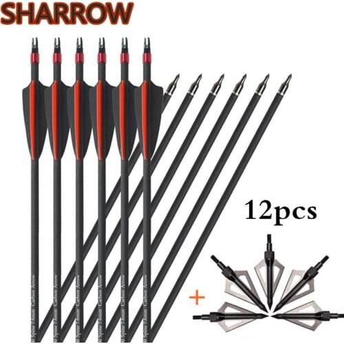 12pcs 30" Archery Fiberglass Arrows Spine 500 Glassfiber Arrow With Replacement Arrowhead For Bow Outdoor Hunting Accessories