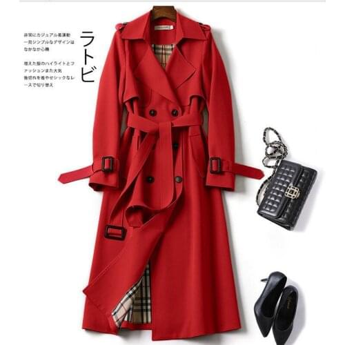 Womens Trench Coat Casual Long Overcoat Loose Outerwear with Belt Autumn-Winter Fashion Double-breasted Windbreaker Femme