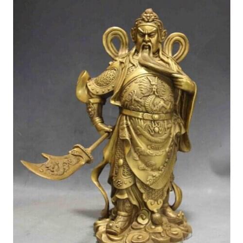 Xd 001715 Chinese Folk Copper Bronze Stand Dragon GuanGong Guan Yu Warrior Buddha Statue