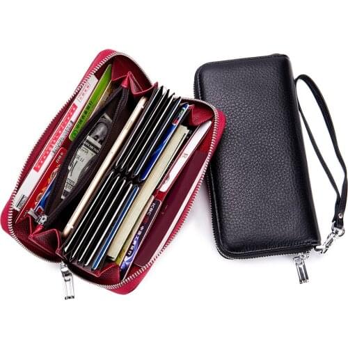 Genuine Leather Women Long Purse Female Clutches Money Wallets zipper Handbag Handy Passport walet for Cell Phone Card Holder