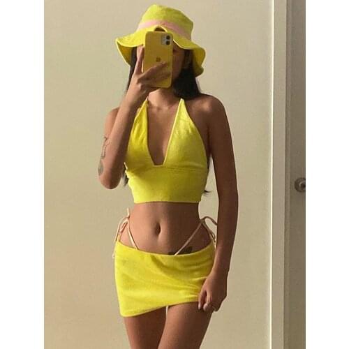 2021 New Women Two Piece Sets Summer Elegant Sexy Skirt Set Spaghetti Strap Bandeau Crop Tops +High Waist Pencil Short Skirts