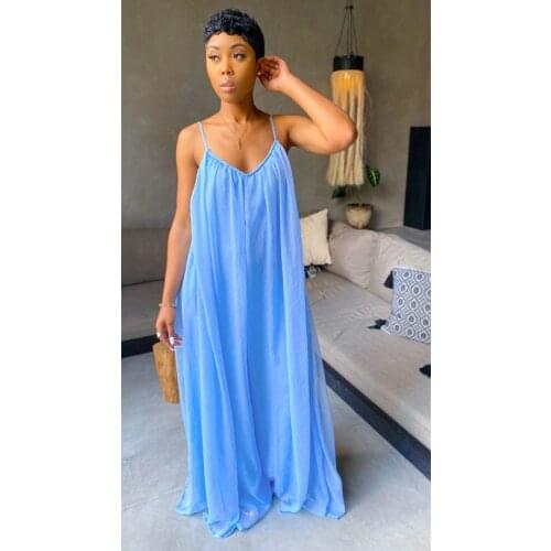 Echoine Sexy Strap V-neck Wide Leg Jumpsuit Sleeveless Elegant Chiffon Rompers Loose Beach Jumpsuit Overalls Summer Plus Size