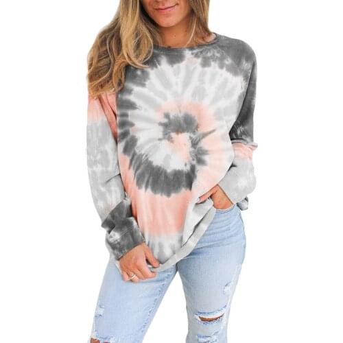 Tie Dye O Neck Long Sleeve Vintage Elegant Swearshirt Women Autumn Plus Size Casual Streetwear Loose Sweatwear Tops