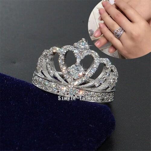 Queen Crown Diamond Ring Real 925 sterling silver Jewelry Luxury Engagement Wedding band Rings for Women Bridal Party accessory