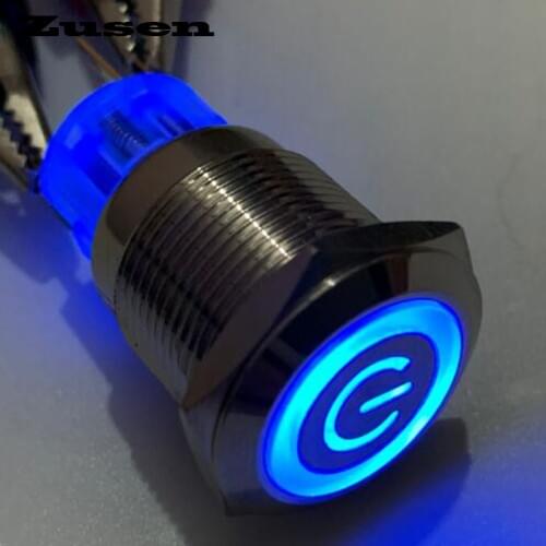 Zusen 19mm on/off illuminated Power symbol latching push button switch(ZS19F-11ZEP/B/12V/N illuminated power symbol)