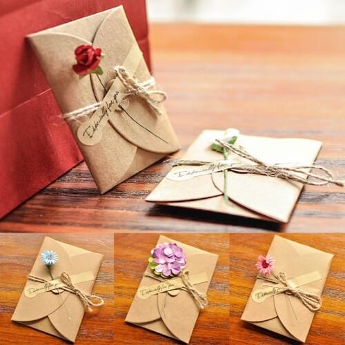 1pc DIY Kraft Paper Invitation Greeting Card Envelope Handmade Dry Flower Wedding Party Invitation Envelopes Valentines D Lover