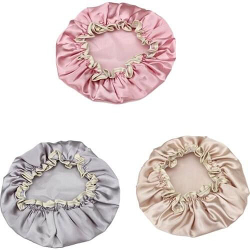 1pc Lovely Thick Women Shower Satin Hats Colorful Bath Shower Caps Hair Cover Double waterproof Bathing Cap Wholesale