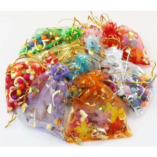 100pcs/lot Love heart Organza Bag Christmas Wedding Voile Gift Bag Jewelry Packing Drawstring Pouch Decoration Storage Bag