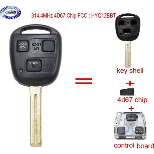 3 Buttons Remote Key With 4D67 Chip 314.4MHz / Control Board FOB for Lexus RX330 RX350 RX400h RX450h FCC :HYQ12BBT