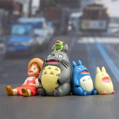 4pcs/set Cute Diy Resin Totoro Doll Landscape Miniature Figurines Kawaii Cartoon Animal Figure Miniature Garden Toy Kid Gifts
