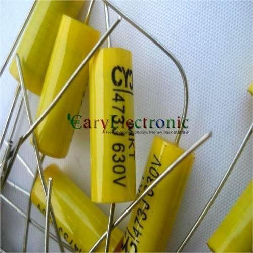Wholesale 5pcs long leads yellow Axial Polyester Film Capacitors electronics 0.047uF 630V fr tube amp audio free shipping