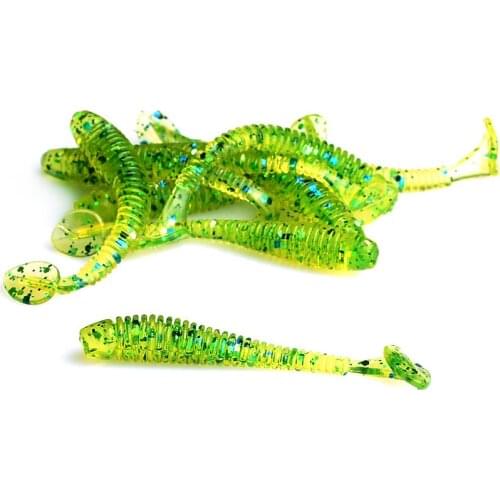 50pcs Luminous Paddle Tail Soft Grubs 0.68g 45mm Glow in Dark T Tail Lure Jig Head soft lure for bass Fishing Mandarin fishing