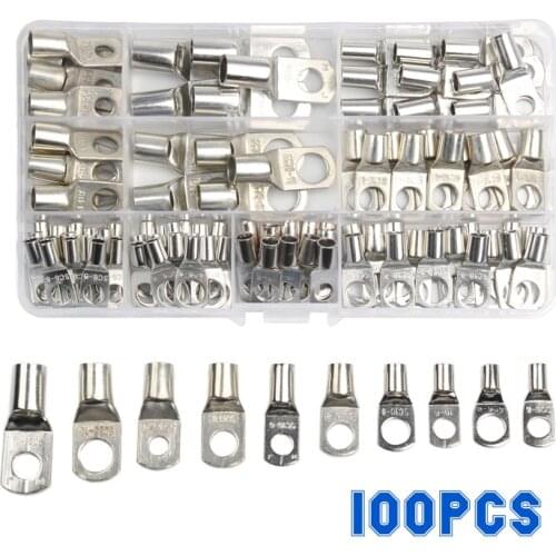 60/100PCS Wire Connector SC Tinned Copper Ring Lug Terminals for Battery Bare Cable Electric Wire Crimp Terminal