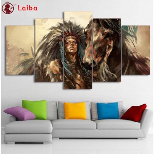 Diamond Painting Abstract art, indian woman, horse Rhinestone 5D DIY Diamond Embroidery,Cross Stitch,diamond Mosaic Sale5pcs