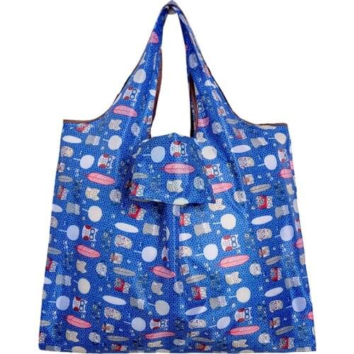 Big Size Tote ECO Reusable Polyester Portable Shoulder Womens Handbags Folding Pouch Shopping Bag Foldable