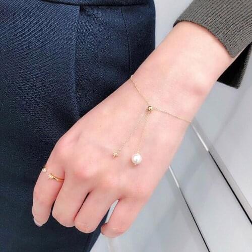 LAMOON 925 Silver Bracelet For Women Star Natural Freshwater Pearl Adjustable Length 10K Light Gold Plated Fine Jewelry LMHI076