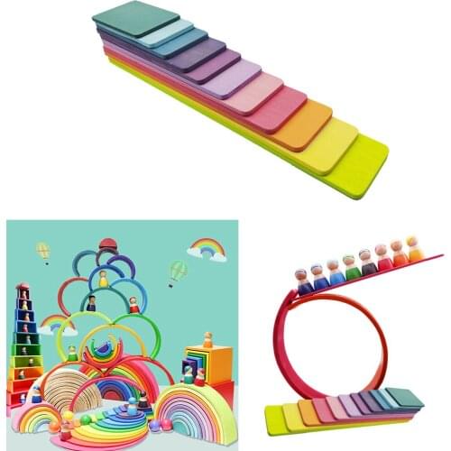 11Pc/Set Wooden Rainbow Building Blocks Boards Gifts for Kids Boy Girls Creative Nesting Game Early Learning Toy