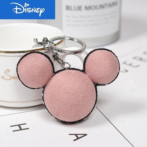 Disney Hot Brown Mickeys Head Pattern Leather Keychain Luxury Suede rivets Leather Circle Buckle for Woman Bag Car Keyring
