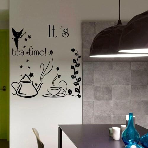ItS Tea Time Fairy With Wand Teapot And Cup Wall Sticker Removable DIY Home Decor Vinyl Decals