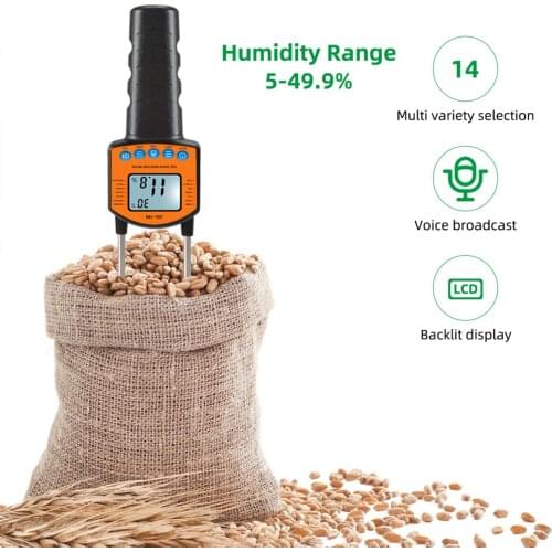 Grain Moisture Meter Metal Probe LCD Screen with Backlight Grain Moisture Detector for 14 Kinds of Crop Broadcast Moisture Meter