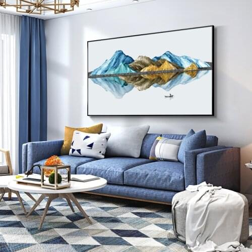 Modern Mountain Reflection Posters and Prints Landscape Oil Painting on Canvas Cuadros Pictures on the Wall Art for Living Room