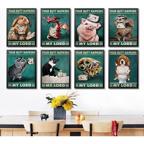 Canvas Painting Mental Rabbit Sloth Owl Pig Poster Your Butt Napkins My Lord Art Print Vintage Animal Funny Bathroom Home Decor