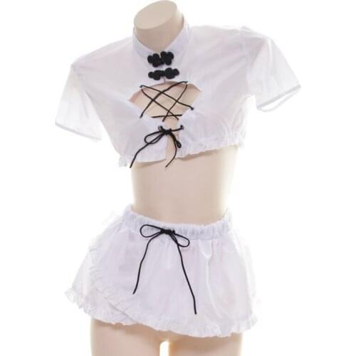 Anime School Girls Cosplay Costume Sailor Uniform School Mini Skirt Lingerie Set Tops with Panty Chinese Qipao