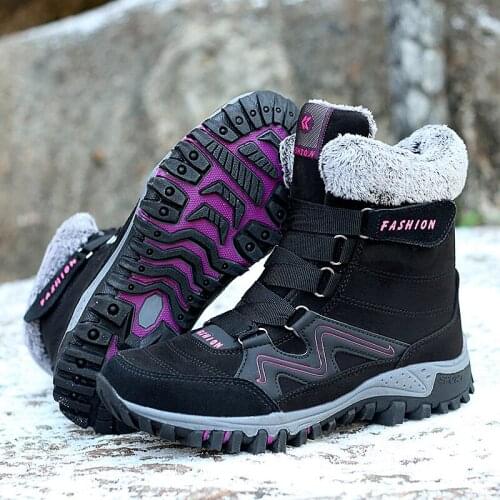 Leather Men Boots with Fur Warm Snow Boots Men Winter Work Casual Shoes Sneakers High Top Rubber Hunting Boots chaussure homme