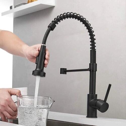 Kitchen Faucet Black Color Copper Hot and Cold 360° Rotatable Retractable Faucet High-quality Kitchen Accessories