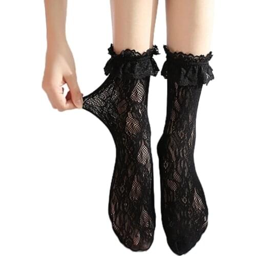 Cute Lolita Hollow Mesh Girls Lace Socks Japanese Style Women Lace Ruffle Ankle