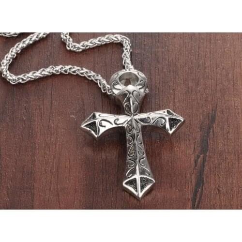 316L Stainless Steel Egyptian Ankh Cross Mens Pendant Necklace 24'' Wheat braid Link chain Vintage Jewelry