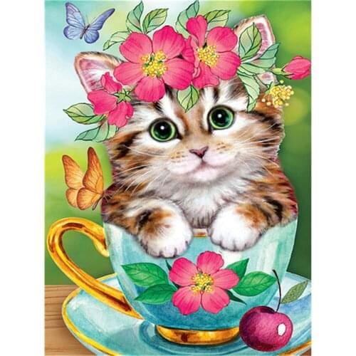 Animal Cat Flower DIY Cross Stitch 11CT Embroidery Kits Craft Needlework Set Printed Canvas Cotton Thread Home Room