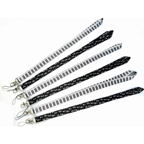 Lots 30pcs Black & White Musical Note Neck Strap Lanyard Keychain Phone Camera ID Card Key Badge Holder 2 design choices #729