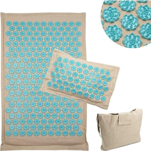 Lotus Spike Shiatsu Acupressure Mat Pillow Set Coconut Fiber Back Neck Body Pain Massage Stress Relief Cushion Yoga Acupuncture