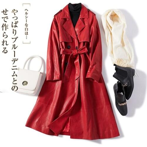 Autumn and Winter New Leather Fur Womens Long Haining Sheepskin Lace Up Windbreaker Jacket Fashion